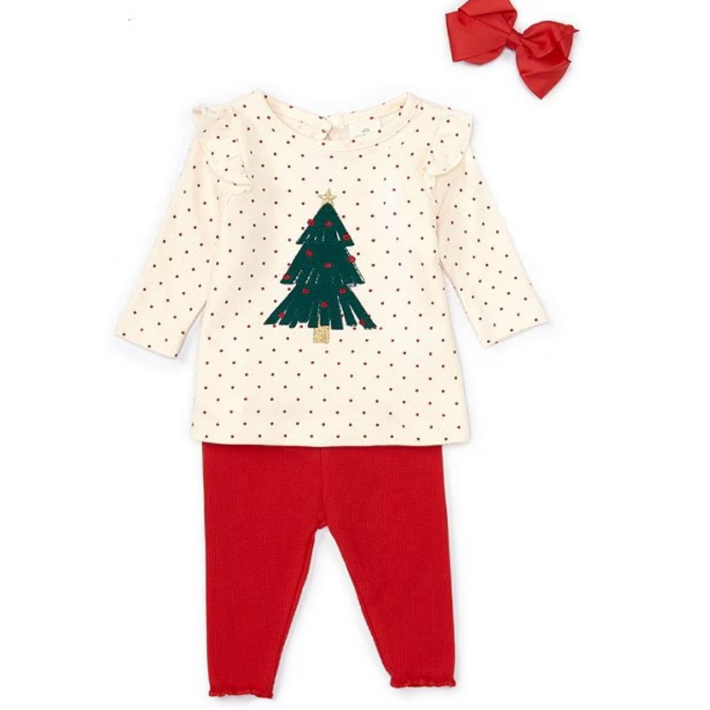 Starting Out Christmas Tree Long Sleeve Top & Ruffle Hem Leggings Set